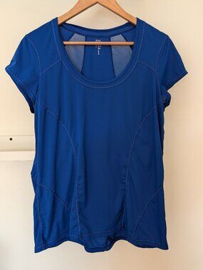 Nordstrom Zella Womens Sunny Run Performance Short Sleeve Cobalt Blue Top XL
